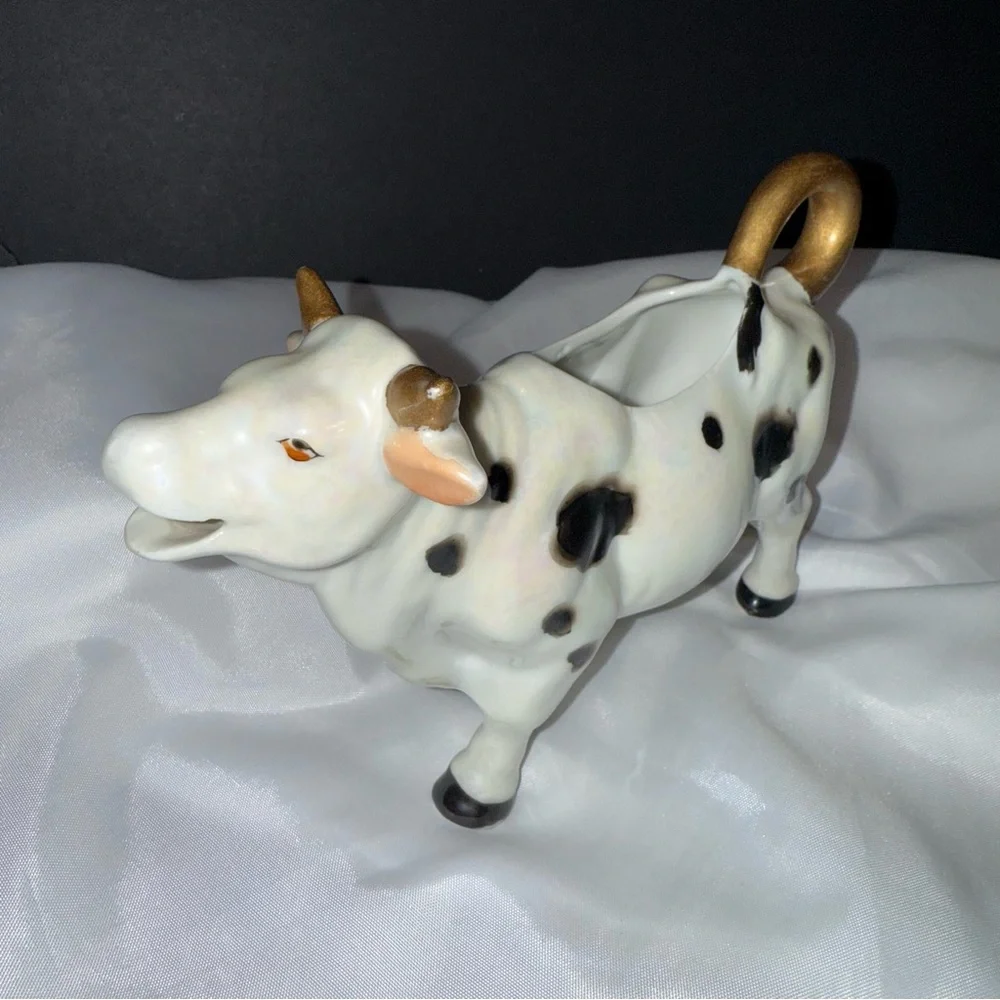Rare Vintage Porcelain‎ Cow Creamer Hand Painted Gold Accents Cow Lovers Gift